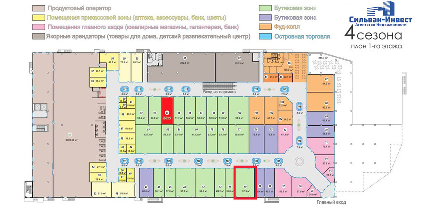 Продажа торгового помещения в ТЦ «4 сезона»